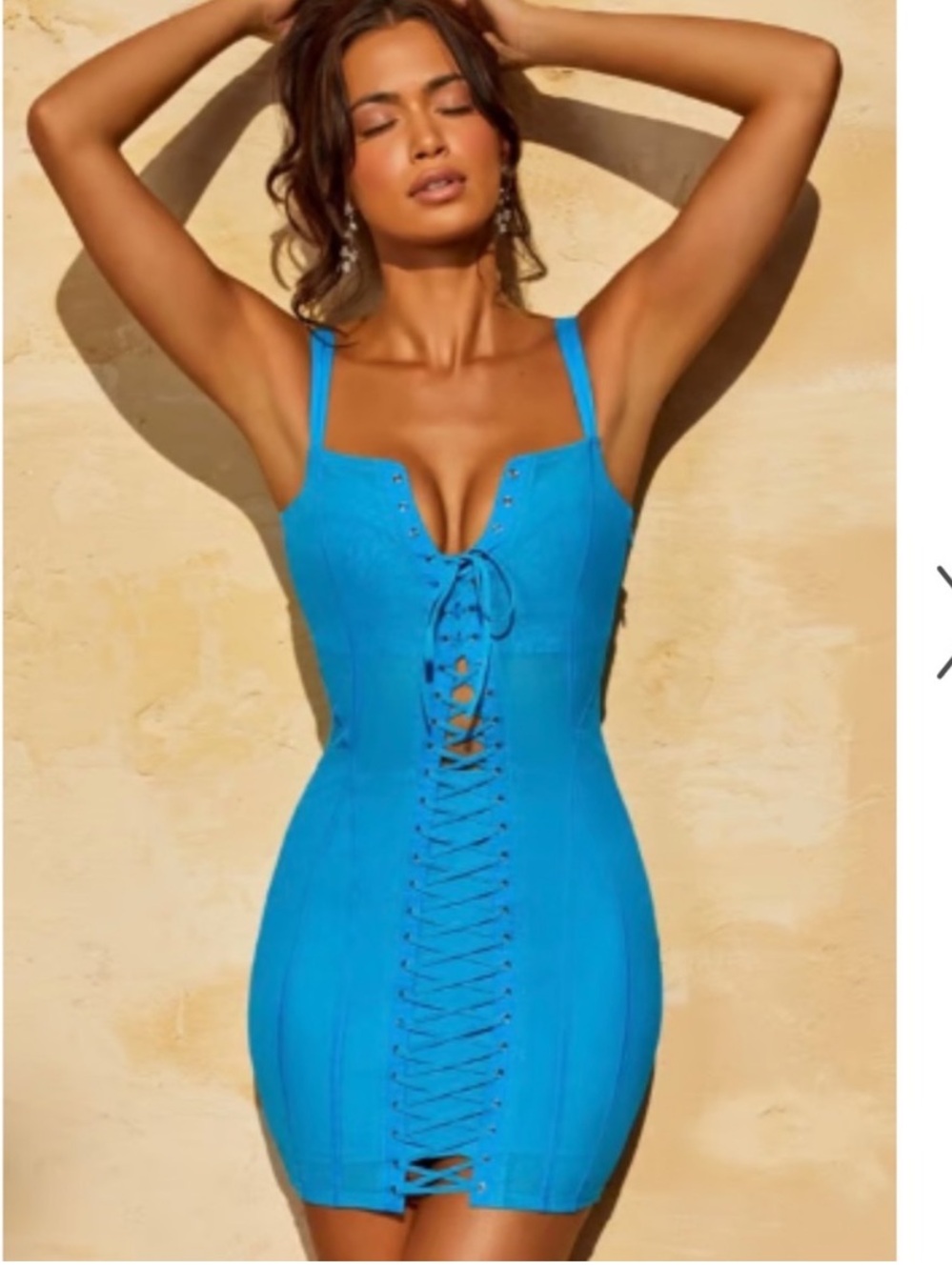 OH POLLY Lace up mini corset dress blue
